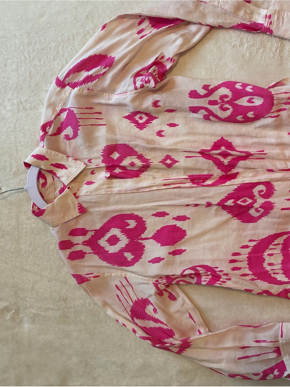 Vilagallo Pink and Cream Ikat Button-Down Top